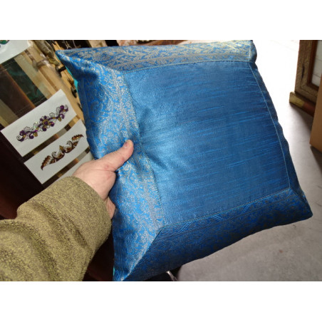 cushion cover 40x40 turquoise taffeta with brocade edge