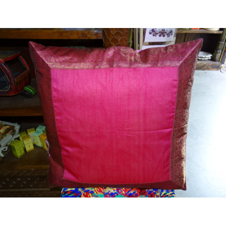 federa per cuscino 60x60 in taffetà bordeaux / rosa con bordo in broccato
