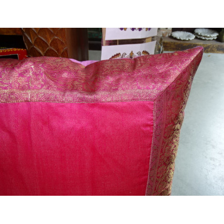 pillow cover 60x60 in burgundy / pink taffeta with brocade edge