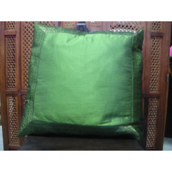 60x60 pillow cover in dark green taffeta and brocade edge