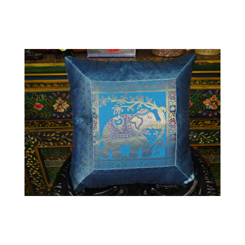 Fodera per cuscino 1 elefante 40x40 cm bordo broccato turchese