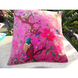 Cushion covers 40x40 cm velvet fuchsia with bird of paradise