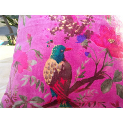 Cushion covers 40x40 cm velvet fuchsia with bird of paradise