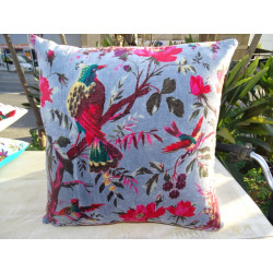 Cushion covers 40x40 cm in gray velvet with bird of paradise