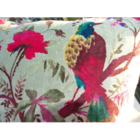 Cushion covers 40x40 cm in green velvet water with bird of paradise
