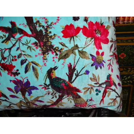 Copricuscino in velluto 60x60 cm con uccello del paradiso turchese