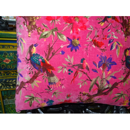 Fluwelen hoezen met fuchsia paradijsvogel in 60X60 cm