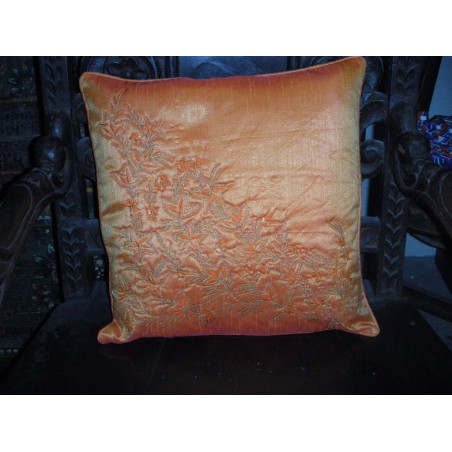 cushion cover feuillage Embroidered 40x40 cm orange