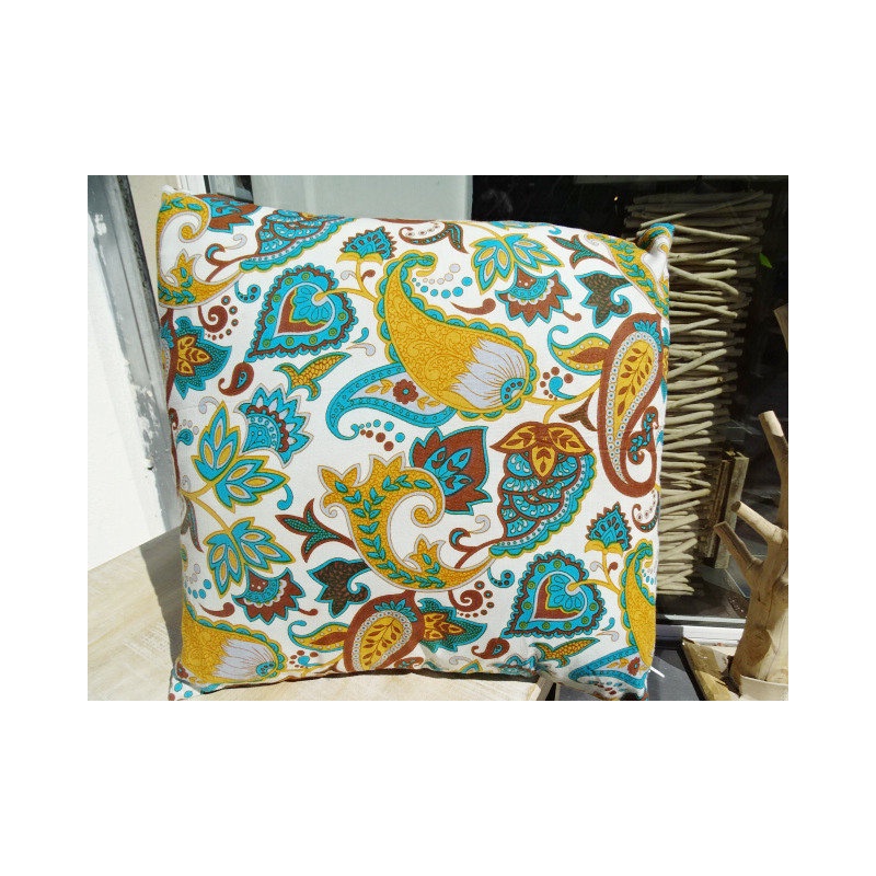 Cushion in 40X40 cm with kashmeer chocolate turquoise and beige
