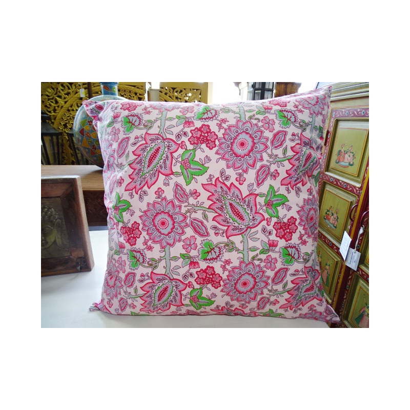 Funda de almohada 60X60 cm estampada con flores de color rosa y gris
