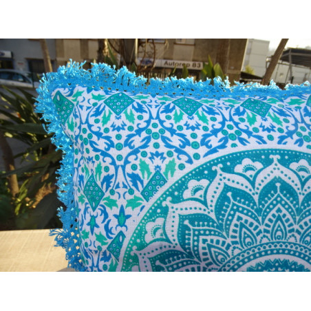 Cushion covers 40x40 cm green and turquoise with fringes