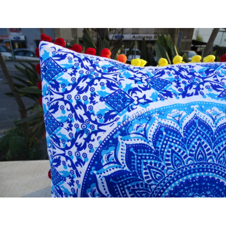 Cushion covers 40x40 cm ultramarine and turquoise color with pompoms