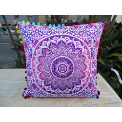 Cushion covers 40x40 cm in fuchsia and purple color with pompoms