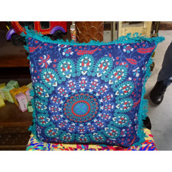 Ultramarine color cushion covers 40x40 cm with turquoise fringes