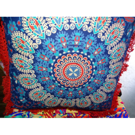Fodere per cuscino 40x40 cm di colore blu e frange rosse