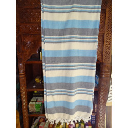 KERALA Indian bed cover in ecru sky blue and gray