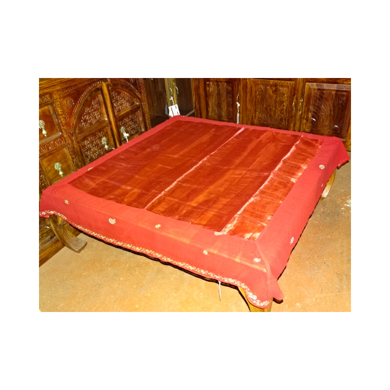 Organdie voile tafelkleed 150x150 cm rood en parelmoer