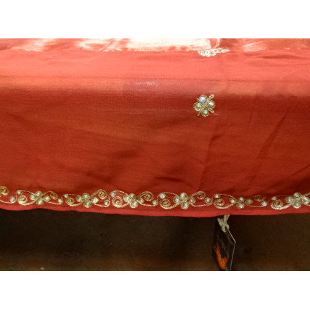 table cover organdi sheer 150x150 cm Red & pearl