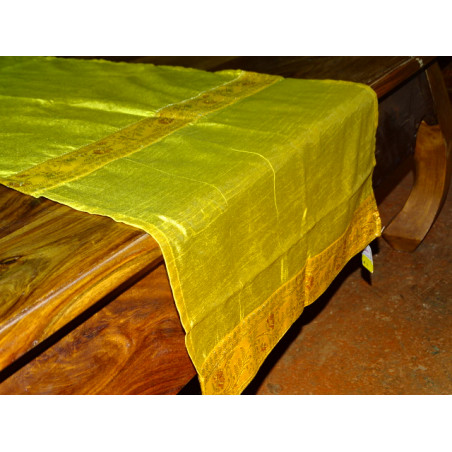 groene tafelloper en brokaatrand 165x45 cm