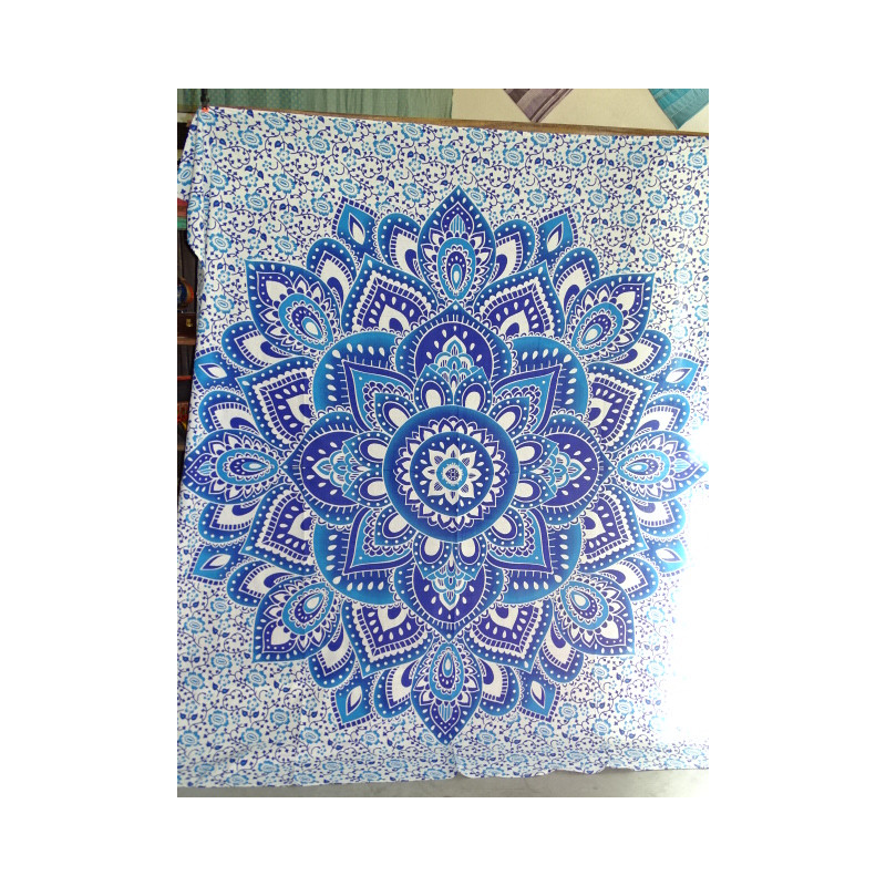 Tenture en coton 220 x 200 cm avec fleur de lotus bleue