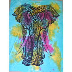 Tenture en coton avec éléphant de cérémonie de couleur turquoise