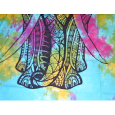 Katoenen wandkleed met ceremoniële olifant in turquoise kleur