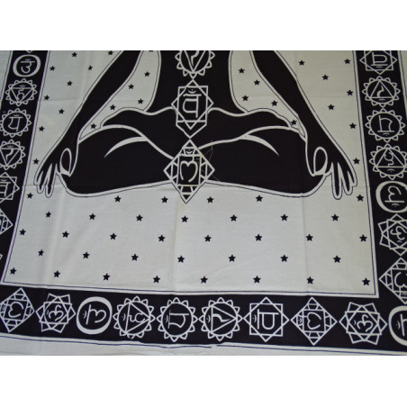 Baumwolle Wandbehang oder Yoga-Matte mit 7 schwarz-weiß Chakra