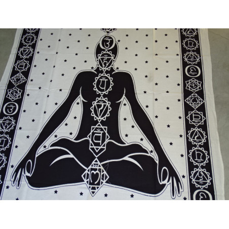 Stendibiancheria in cotone o tappetino yoga con 7 chakra in bianco e nero