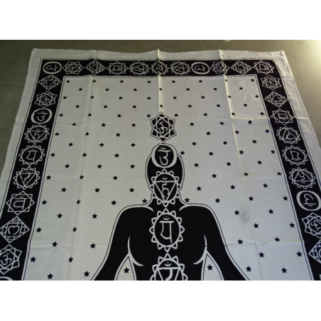 Colgante de pared de algodón o estera de yoga con 7 chakra en blanco y negro
