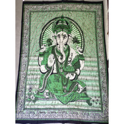 Katoenen wandkleed of bedsprei met Ganesh in groene kleur