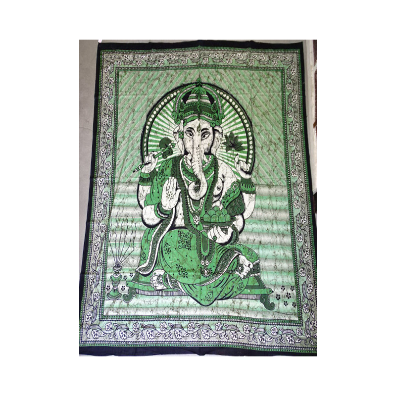 Baumwoll Wandbehang oder Tagesdecke mit grünem Ganesh