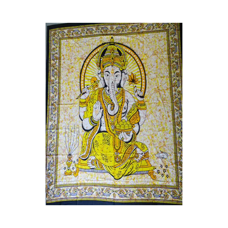 Katoenen wandkleed of bedsprei met Ganesh in gele kleur
