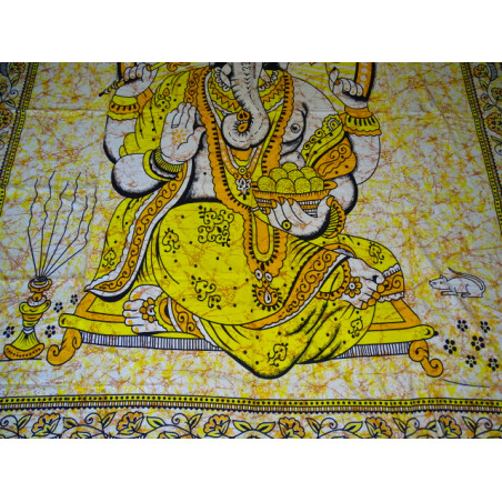Baumwoll Wandbehang oder Tagesdecke mit gelbem Ganesh