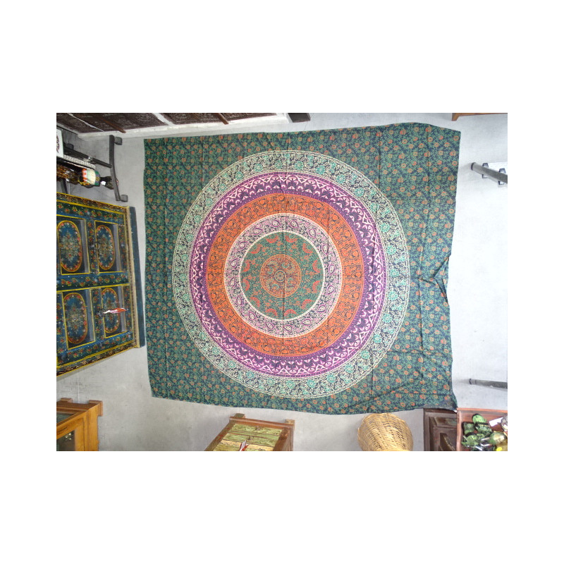 Baumwolle Wandbehang oder Bettdecke mit grünen Blumen Mandala