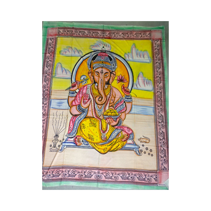 Colgador de pared de algodón o colcha con Ganesh en meditación
