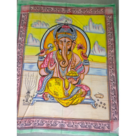 Baumwolle Wandbehang oder Bettdecke mit Ganesh in Meditation