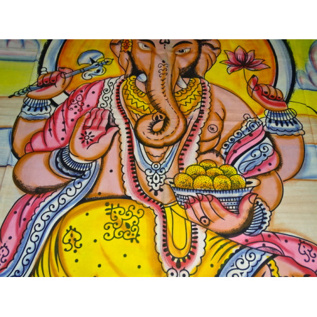 Katoenen wandkleed of bedsprei met Ganesh in meditatie