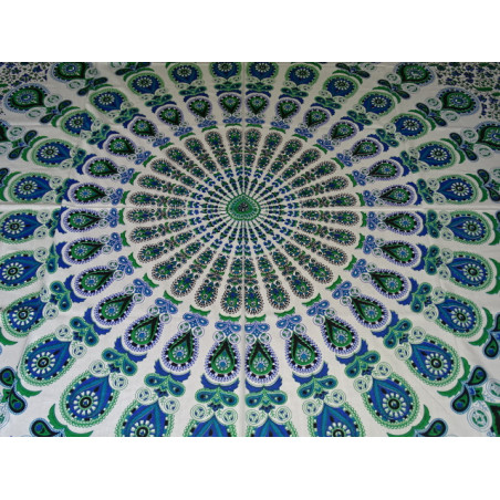Groen en blauw katoenen wandkleed - glas in lood patroon