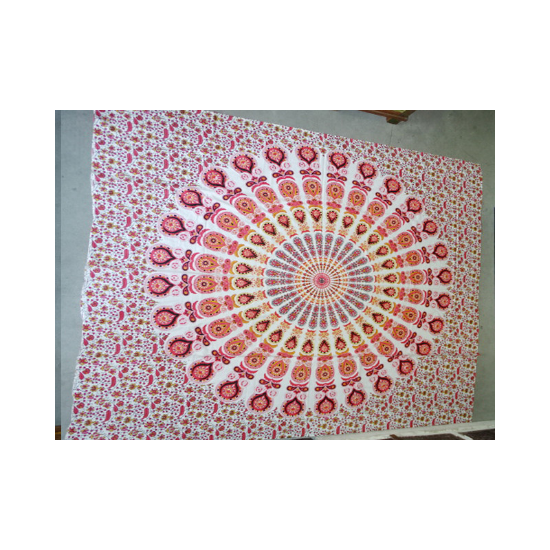 Baumwolle Wandbehang mit Buntglas und Kaschmir rot und weinrot