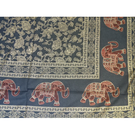Wandkleed of bedsprei van zwart katoen met gouden olifanten