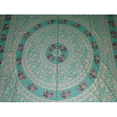 Cotton wall hanging or bedspread green with golden elephants