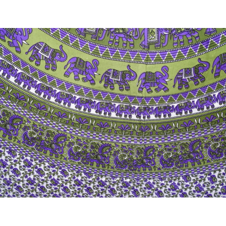 Tenture coton mosaïque éléphant violet et vert