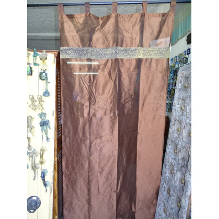Chocolate brown taffeta curtains with a brocade band