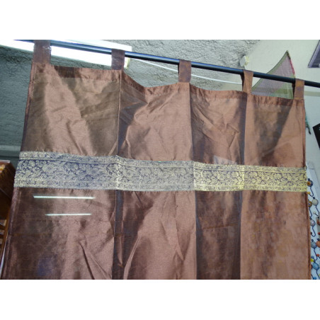 Chocolate brown taffeta curtains with a brocade band