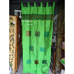 Spring green taffeta curtains with patchwork strip 250x110 cm
