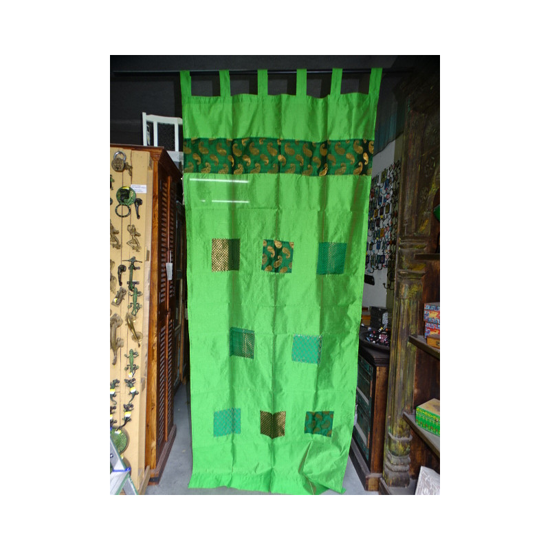 Frühlingsgrüne Taftvorhänge mit Patchworkstreifen 250x110 cm