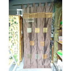Chocolate taffeta curtains with patchwork strip 250x110 cm