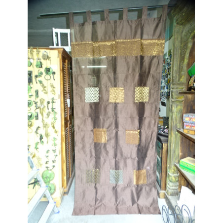 Chocolade tafzijde gordijnen met patchwork band 250x110 cm