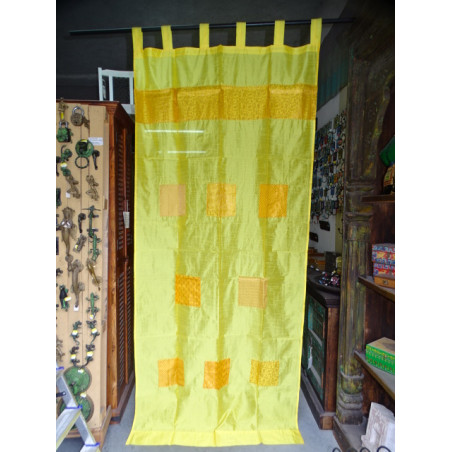 Gele tafzijde gordijnen met patchwork band 250x110 cm