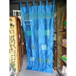 Turquoise taffeta curtains with patchwork strip 250x110 cm